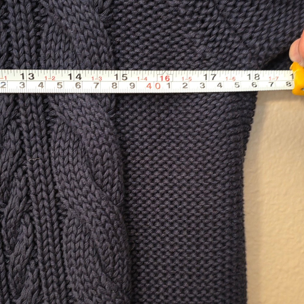 LL Bean Womens Navy Blue Cable Knit Cowl Neck Drawstring Cotton Sweater Large - Picture 7 of 7